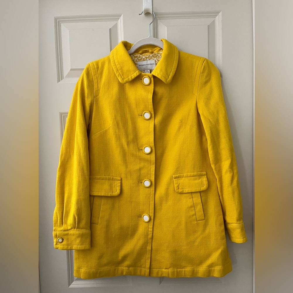 Banana Republic Sunshine Yellow textured cotton button up shirt coat lined XS